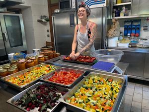 Preparation of the vegetables from the farm  at Agriturismo Biologico La Buona Terra in Cervarese Santa Croce