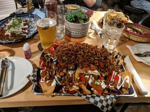 Nachos w/ added "beef" at Mexhico Restaurant in Barrie