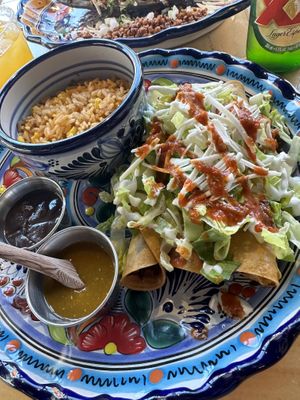 Chickn flautas with Tres Compadres salsa  at Mexhico Restaurant in Barrie