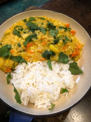 Red Lentil Curry with Jasmine Rice at Farm To Fork in Bigfork