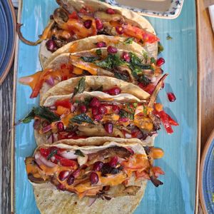 Mais-Tacos Orientstyle mit Pulled Austernpilz in Ras el Hanout gegrillt at Bei Frau Nanna in Frankfurt