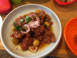 Vegan lychee pork  at Belly Worship in Auckland