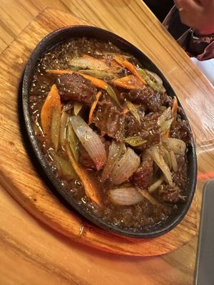 Pepper steak sizzle. Not pictured cuz we got too excited: vegan popcorn chicken and tofu fries, side of Szechuan. Popcorn chx and Sze sauce also 10/10  at Belly Worship in Auckland