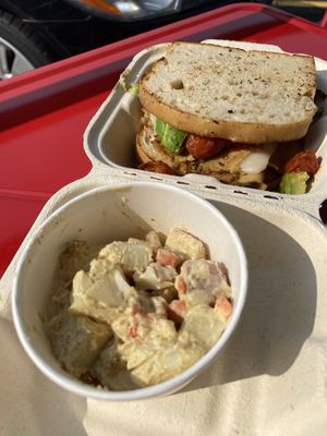 Sandwich and Potato Salad at Vida's Plant Based Butcher in Columbus