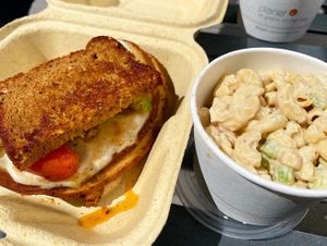 Half sandwich and side at Vida's Plant Based Butcher in Columbus