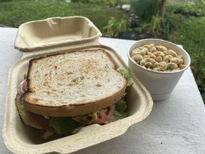 Sandwich and pasta salad at Vida's Plant Based Butcher in Columbus