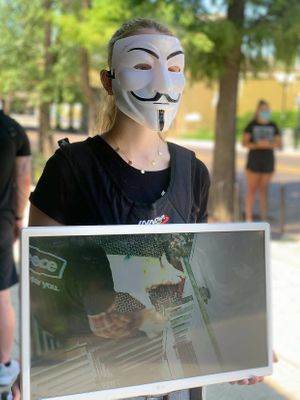 Masks signify social injustice  at Anonymous for the Voiceless in Dayton