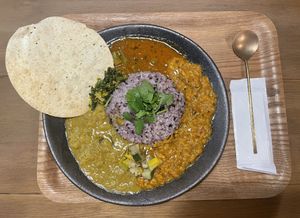 Curry set. Make sure to tell them you are vegan. Original set has meat on top and yogurt in one of the curries    at Tabi Tabi in Nara