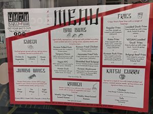 Menu in window at YUZU Street Food in York