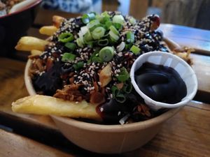 Loaded vegan duck fries at YUZU Street Food in York