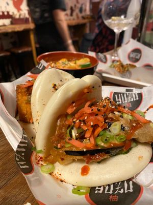 Miso aubergine bao buns at YUZU Street Food in York