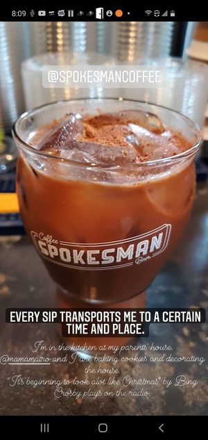 This is an iced mocha chai. Very sweet, but Christmasy and delicious! at Spokesman in Austin