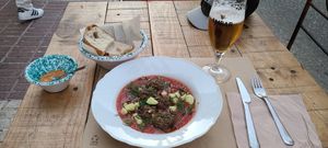The plant based meatballs. The sauce was amazing with the pumpkin seeds and cucumber. The bread and almond spread is so good! at Alma Verde in Rota