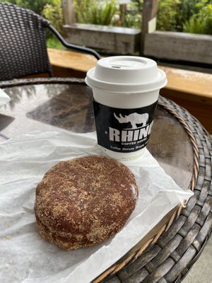 Vegan jelly doughnut and chai latte  at Rhino Coffee House in Tofino