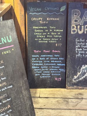 Vegan option menu  at Wildside Grill in Tofino