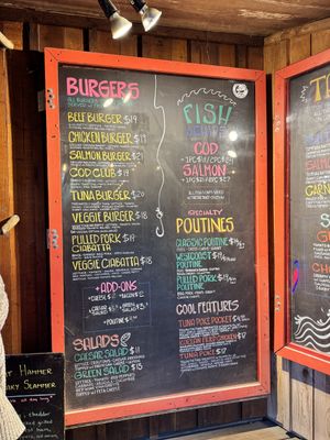 Full menu showing the veggie burger is NOT vegan   at Wildside Grill in Tofino