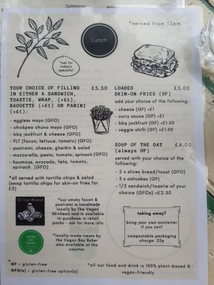 Lunch menu at Baobab in Banff