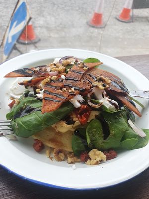 Mediterranean pancakes with facon added on at Baobab in Banff