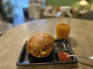 1103 Sandwich + Apple Ginger Organic Cold Press Juice  at Gigi's Vegan + Wellness Cafe in Kansas City