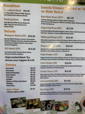 Menu   at Gigi's Vegan + Wellness Cafe in Kansas City