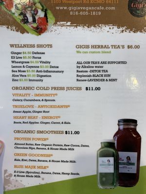 Menu  at Gigi's Vegan + Wellness Cafe in Kansas City