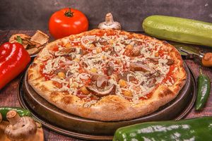 Vegan with Delishu Porcini and vegetables. at Pizza Box in Sofia