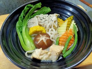 Wonton Noodle soup at Veggie Lover Cafe in Vientiane