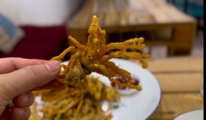Enoki mushroom fries 🤤  at Veggie Lover Cafe in Vientiane