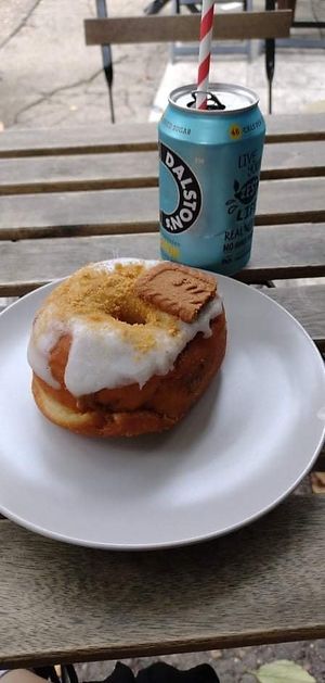 Biscoff doughnut and Dalston's lemon drink at Time2Chill in North London