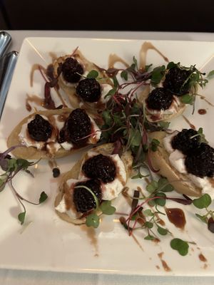 Bruschetta with blackberries- yum  at Kres Chophouse in Orlando