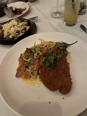 Seitan chicken Alfredo (food in background not vegan)  at Kres Chophouse in Orlando