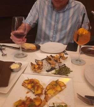 Top: "Oyster" Rockefeller, Bottom: Peach Toast at Kres Chophouse in Orlando