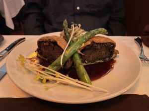 Vegan Beef Wellington (Comes with a scoop of mashed sweet potato hidden by the rest of the food)  at Kres Chophouse in Orlando