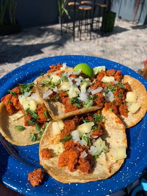 Tacos al pastor at Version Vegana in San Andres Cholula