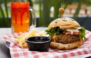 "Cheese burger"
Lentils & spices based "meat", with vegan cheese, vegan chipotle sauce, and house made bread with chimichurri touch. at Version Vegana in San Andres Cholula