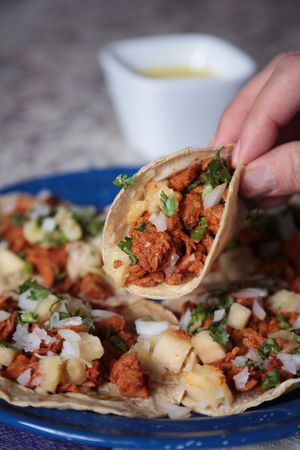 "Pastorcito Vegano"
The most famous taco in México but in the vegan style! at Version Vegana in San Andres Cholula