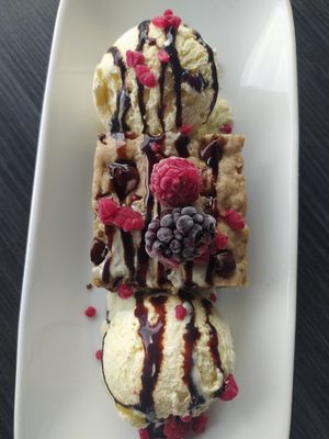 Amazing brownie with ice cream at Version Vegana in San Andres Cholula