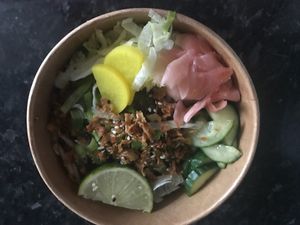 Crispy Hoisin Vegan Duck Noodles at Karma Oriental in Harrow