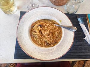 Truffle risotto with mushrooms at Old School Taverna in Corfu