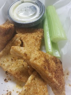 crispy fried tofu 'wings' with house dry rub and herbed garden mayo dip (all vegan) at Wonderland in Milwaukee