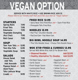 Menu at Land of Thai in Clinton