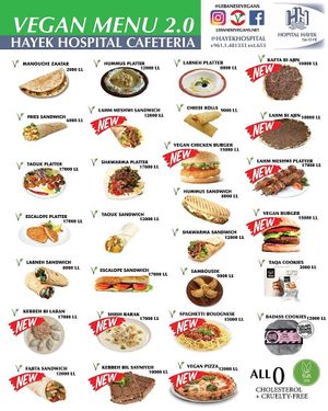 Vegan menu of the cafeteria version 2.0 at Al Hayek in Sin El Fil