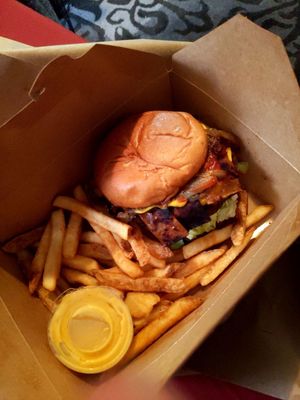 Impossible burger and fries at Bad Apple  in Vancouver
