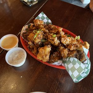 Cauli Wings tossed in honey garlic sauce with dill ranch and honey mustard for dipping  at Bad Apple  in Vancouver