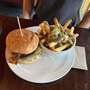 Bacon Cheese Burger with side poutine  at Bad Apple  in Vancouver