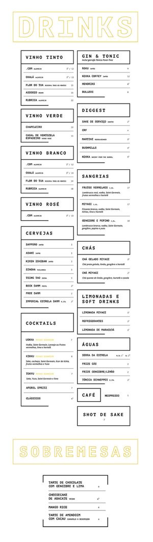 Drinks and Dessert Menu at Miyagi in Seixal