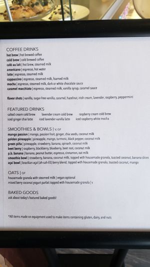 Menu (October 2021). Also offers lacto-vegetarian Indian dishes from Indian Mealkit. at Global Grounds Coffee in La Crosse