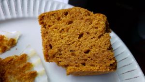 Interior of vegan pumpkin muffin ($4). at Global Grounds Coffee in La Crosse