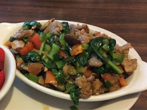 Scramble with soy chorizo at Bluegrass Grill and Bakery in Charlottesville