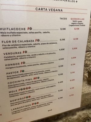 Vegan Taco Menu  at Taqueria La Lupe in Sevilla